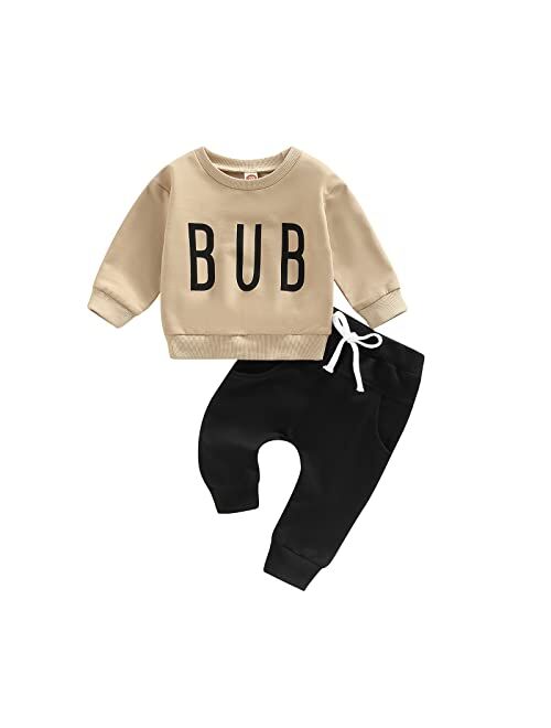 Visgogo Toddler Baby Boy Fall Winter Clothes Set Letter Printed Long Sleeve Sweatshirt Tops + Pants 2Pcs Outfits