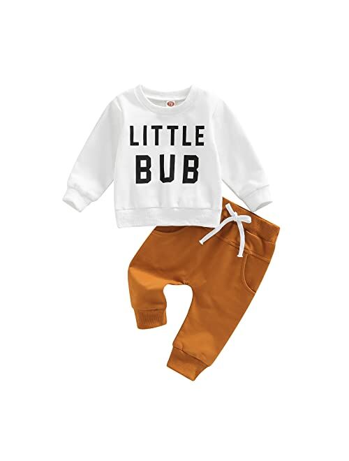 Visgogo Toddler Baby Boy Fall Winter Clothes Set Letter Printed Long Sleeve Sweatshirt Tops + Pants 2Pcs Outfits