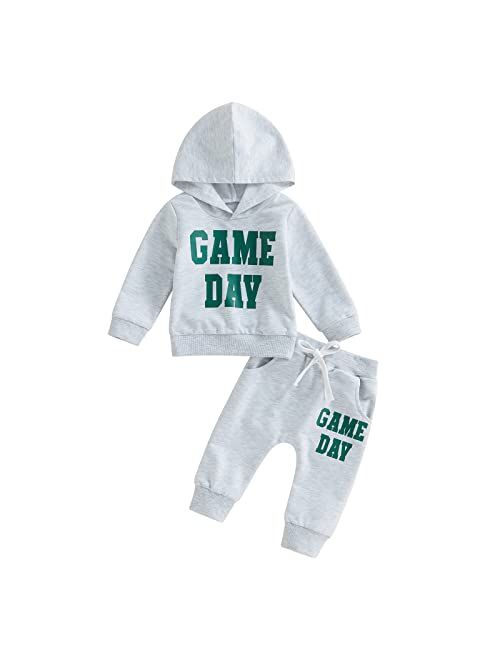 Visgogo Toddler Baby Boy Fall Winter Clothes Set Letter Printed Long Sleeve Sweatshirt Tops + Pants 2Pcs Outfits