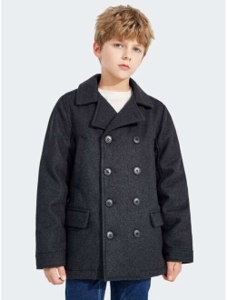 SOLOCOTE Boys Plaid Print Double Breasted Overcoat