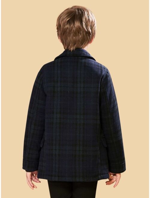 SOLOCOTE Boys Plaid Print Double Breasted Overcoat