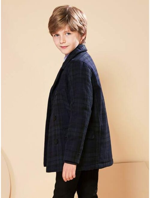 SOLOCOTE Boys Plaid Print Double Breasted Overcoat