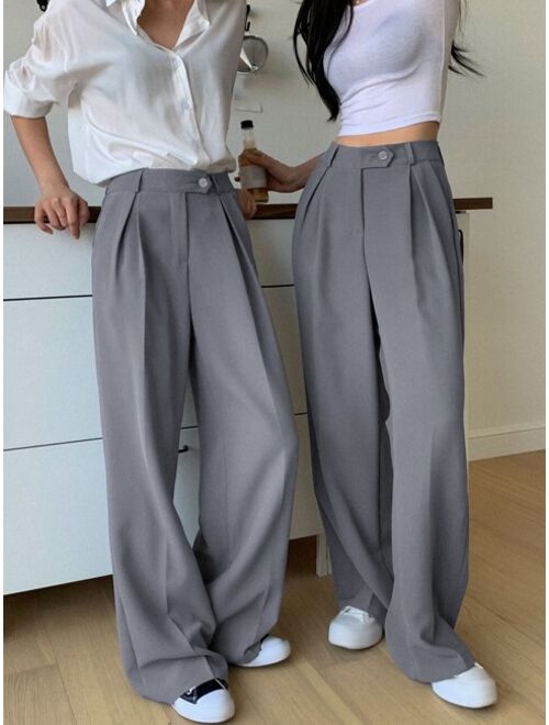 DAZY 1pc High Waist Slant Pockets Tailored Pants