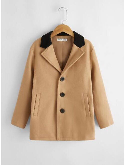 SHEIN Boys Contrast Collar Overcoat