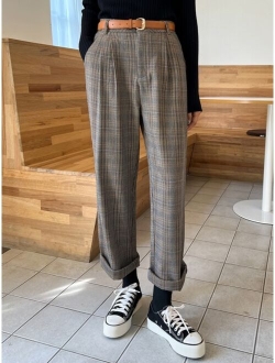 High Waist Plaid Print Slant Pockets Pants