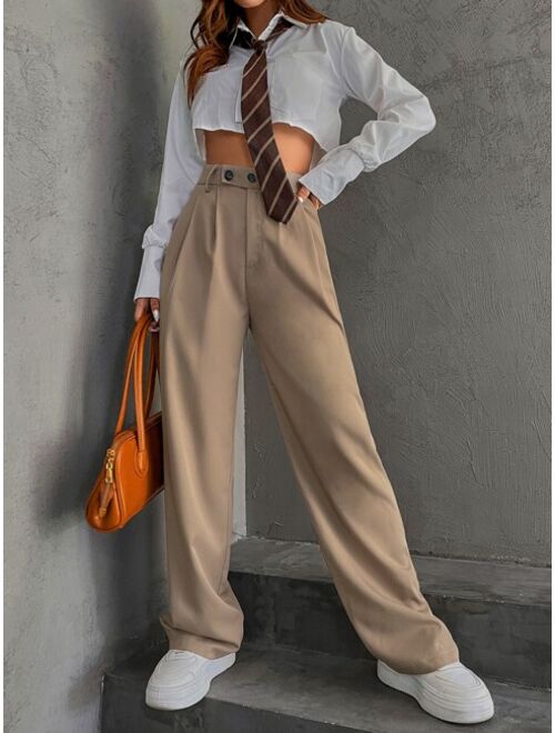 Dazy High Waist Fold Pleated Tailored Pants