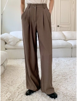 Plicated Detail Wide Leg Suit Pants