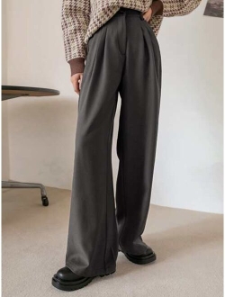 Plicated Detail Wide Leg Suit Pants