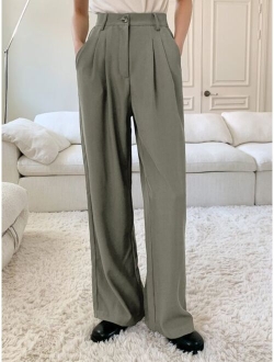 Plicated Detail Wide Leg Suit Pants