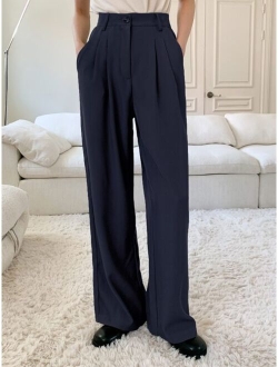 Plicated Detail Wide Leg Suit Pants