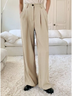 Plicated Detail Wide Leg Suit Pants