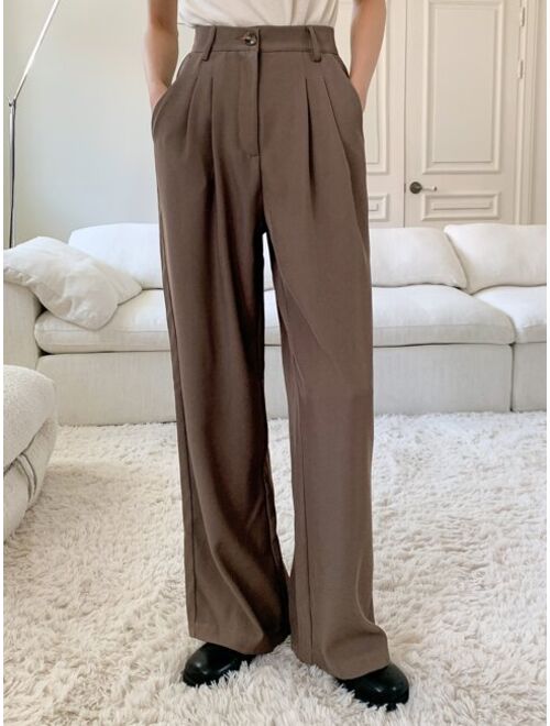 DAZY Plicated Detail Wide Leg Suit Pants