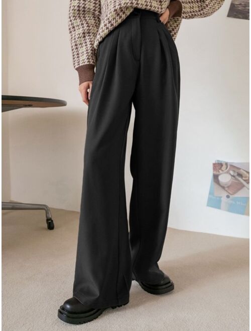 DAZY Plicated Detail Wide Leg Suit Pants