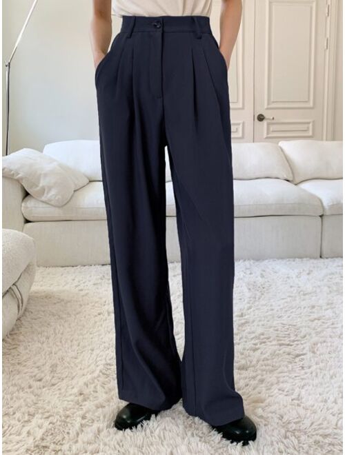 DAZY Plicated Detail Wide Leg Suit Pants