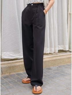 Plicated Wide Leg Tailored Pants