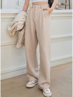 Plicated Wide Leg Tailored Pants