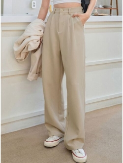 Plicated Wide Leg Tailored Pants