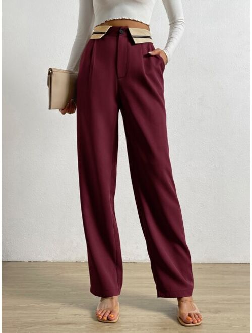 Foldover Waist Straight Leg Pants