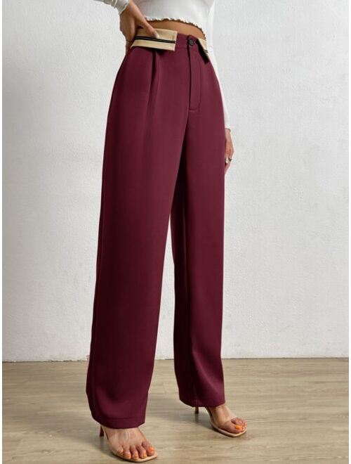 Foldover Waist Straight Leg Pants