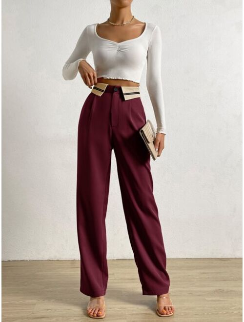 Foldover Waist Straight Leg Pants