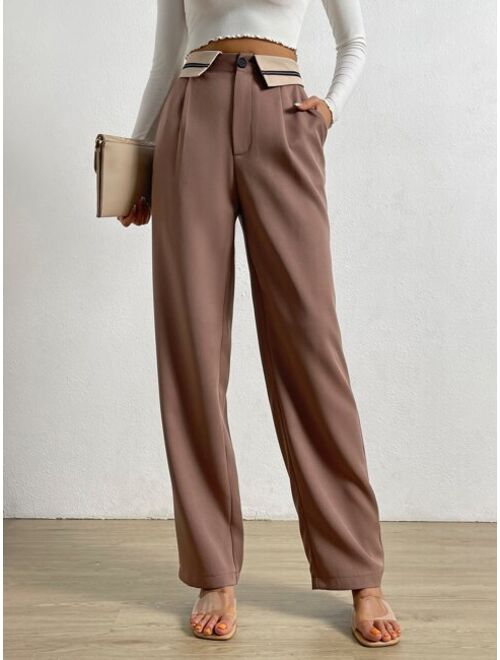 Foldover Waist Straight Leg Pants