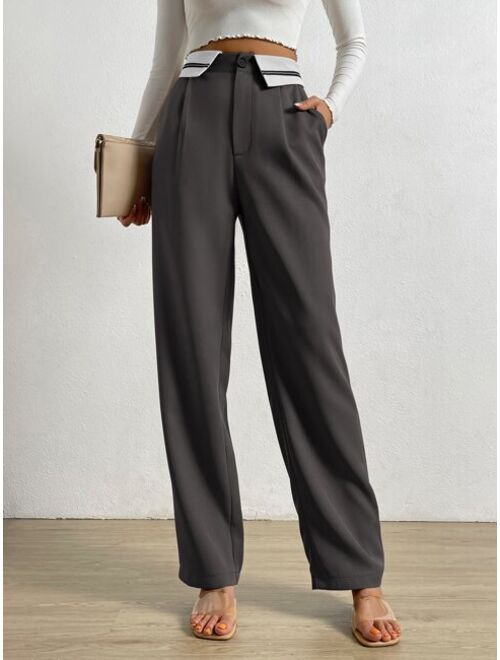 Foldover Waist Straight Leg Pants