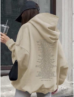 Slogan Graphic Drop Shoulder Hoodie