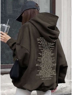 Slogan Graphic Drop Shoulder Hoodie