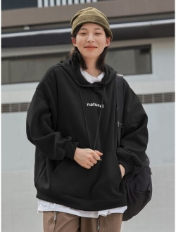 Letter Graphic Drop Shoulder Thermal Lined Drawstring Hoodie Without Tee