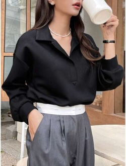 Drop Shoulder Polo Neck Sweatshirt