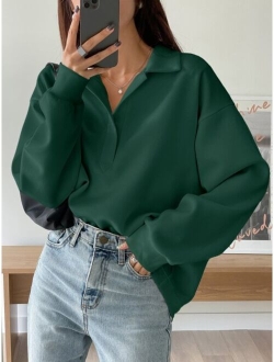 Drop Shoulder Polo Neck Sweatshirt