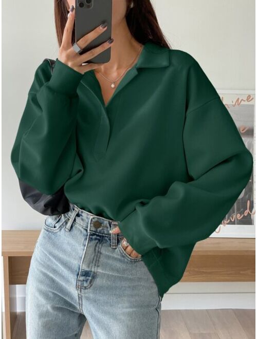 DAZY Drop Shoulder Polo Neck Sweatshirt