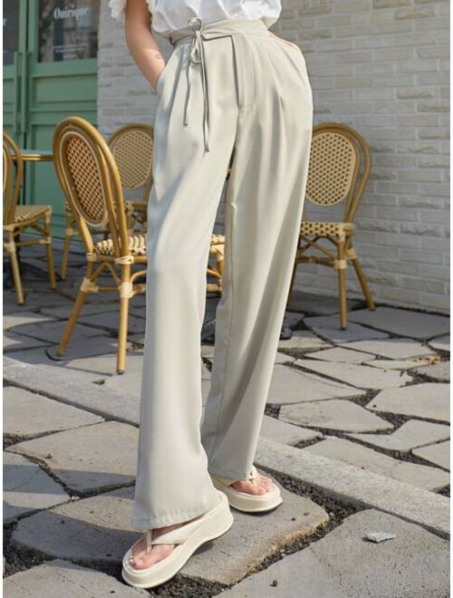 DAZY Slant Pocket Plicated Wide Leg Tailored Pants