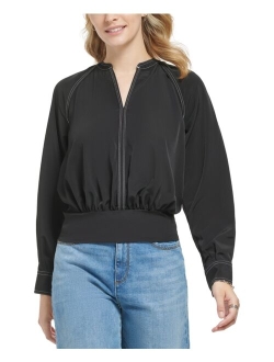 PARIS Women's Ruched-Back Split-Neck Blouse