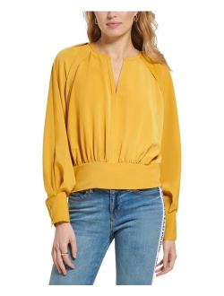 PARIS Women's Ruched-Back Split-Neck Blouse