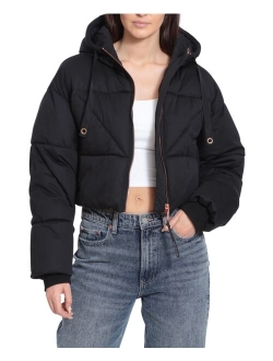 AVEC LES FILLES Women's Cropped Knit Puffer Jacket