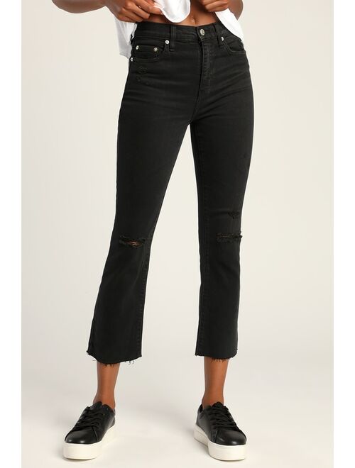 DAZE DENIM Shy Girl Black Distressed High-Waisted Cropped Flare Jeans