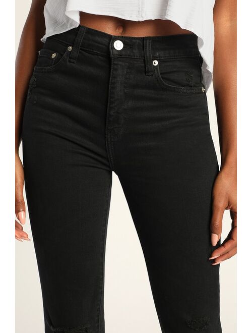 DAZE DENIM Shy Girl Black Distressed High-Waisted Cropped Flare Jeans