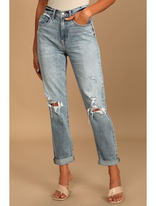 DAZE DENIM Loverboy Light Wash High-Rise Distressed Boyfriend Jeans