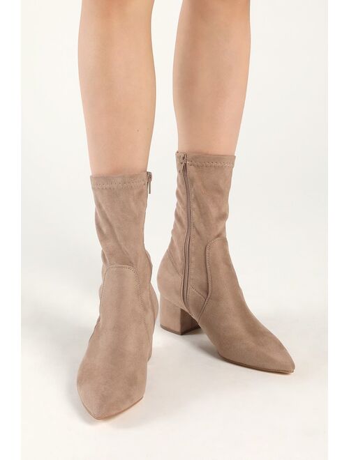 Lulus Dwyla Tan Suede Pointed-Toe Sock Boots