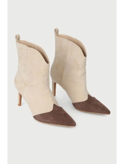 Luglyn Chestnut Color Block Suede Pointed-Toe Ankle Booties