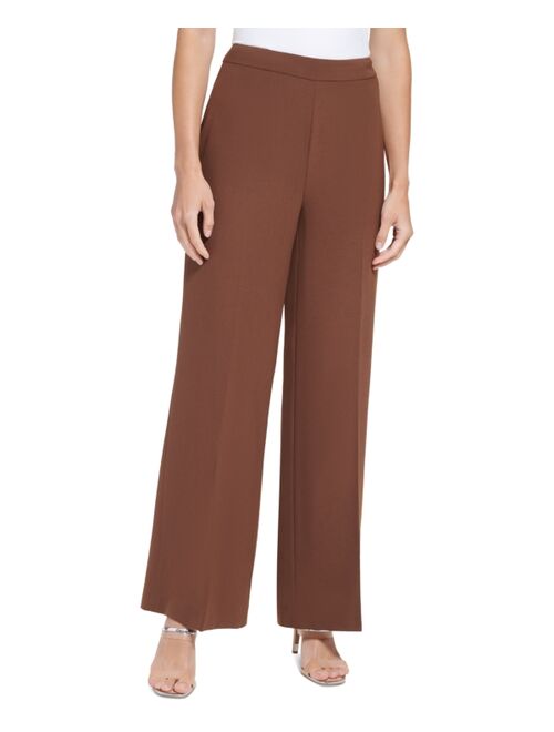 DKNY Petite High-Rise Wide-Leg Side-Zip Pants