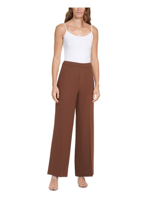 DKNY Petite High-Rise Wide-Leg Side-Zip Pants