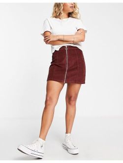 corduroy zip up mini skirt in chocolate