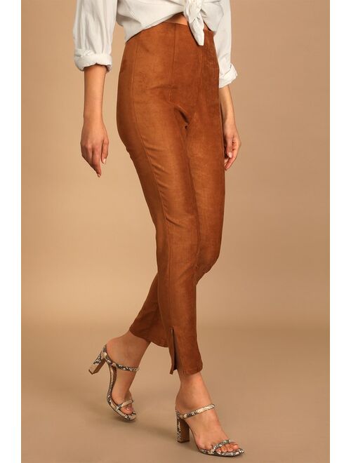 Lulus Dear Friends Camel Vegan Suede High Waisted Pants