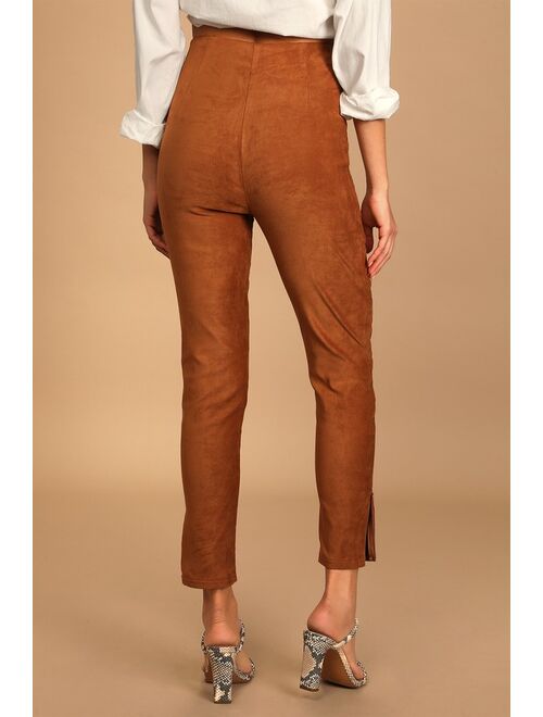 Lulus Dear Friends Camel Vegan Suede High Waisted Pants