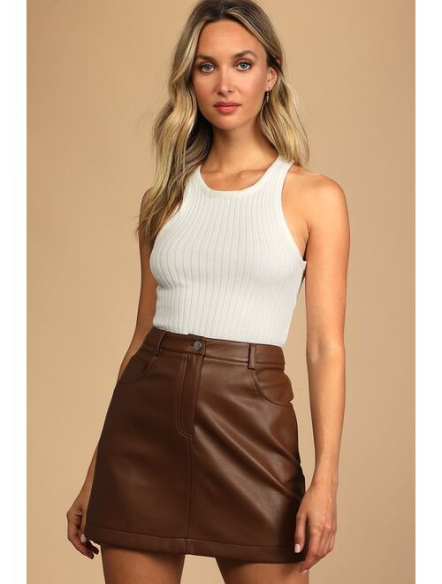 Lulus Feels Like Fall Brown Vegan Leather Mini Skirt