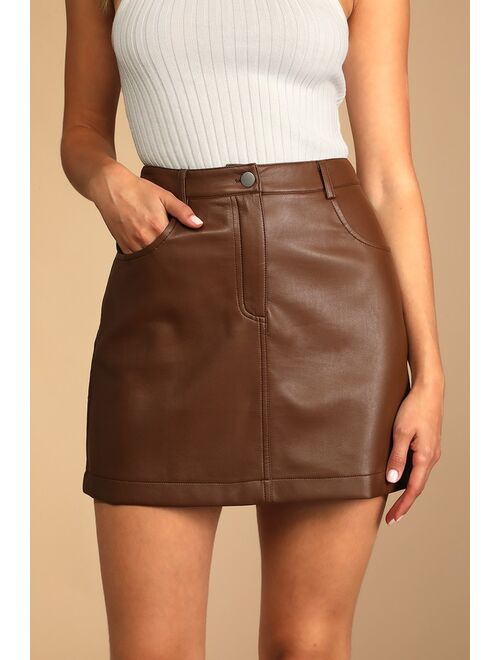 Lulus Feels Like Fall Brown Vegan Leather Mini Skirt