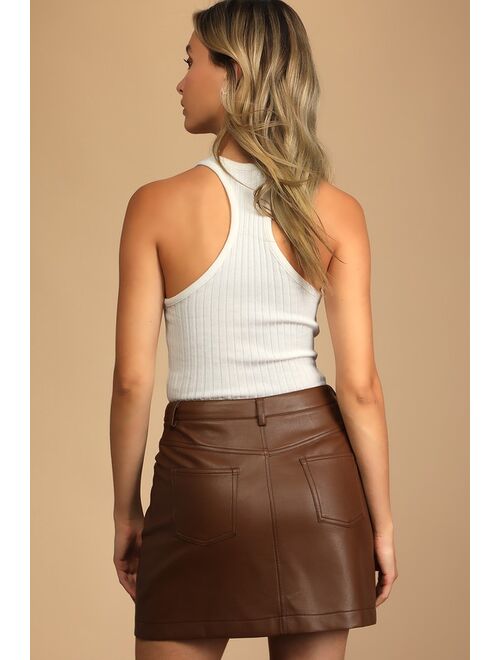 Lulus Feels Like Fall Brown Vegan Leather Mini Skirt