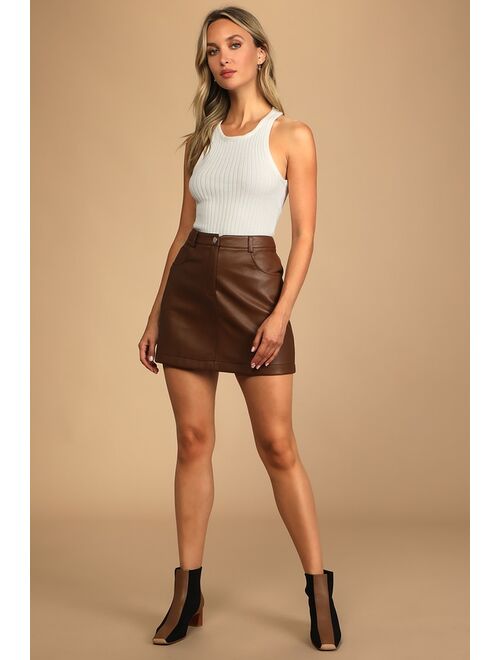 Lulus Feels Like Fall Brown Vegan Leather Mini Skirt